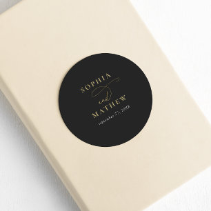 Modern Black Gold Calligraphy Wedding Classic Round Sticker