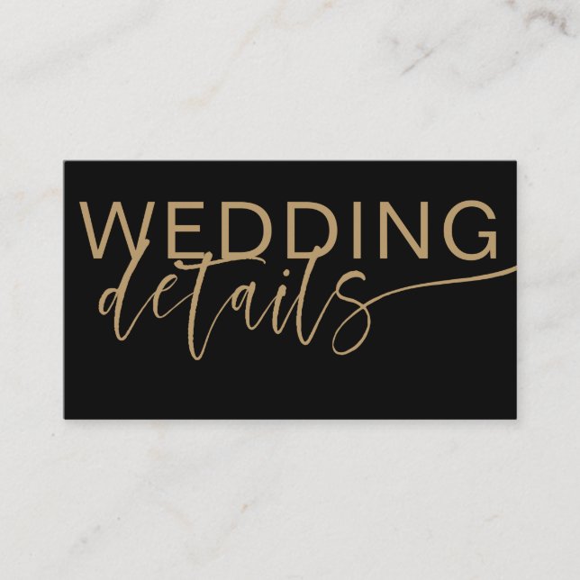 Modern Black & Gold Calligraphy Wedding Details  Enclosure Card (Front)