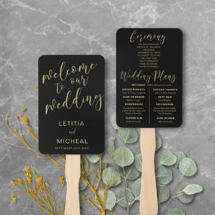 Modern Black & Gold Calligraphy Wedding Hand Fan