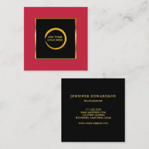 Modern black gold cardinal red add logo square business card