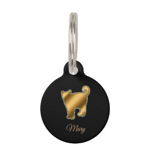 Modern Black Gold Cat Pet Tag