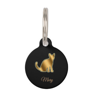 Modern Black Gold Cat Pet Tag