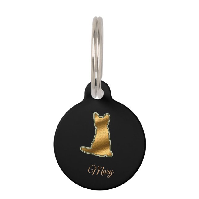 Modern Black Gold Cat Pet Tag (Front)