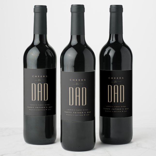 Modern Black & Gold "Cheers to Dad" Father's Day Wine Label (Bottles)