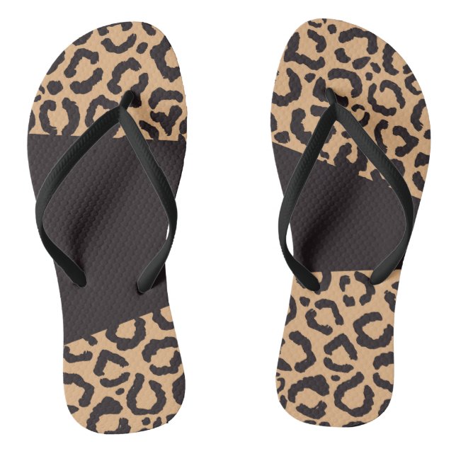 Modern Black Gold Cheetah Leopard Animal Print Flip Flops (Footbed)