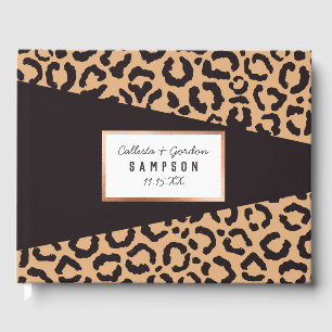 Modern Black Gold Cheetah Leopard Animal Print Guest Book