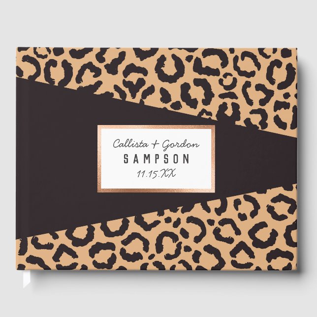 Modern Black Gold Cheetah Leopard Animal Print Guest Book (Front)
