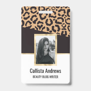 Modern Black Gold Cheetah Leopard Animal Print ID Badge