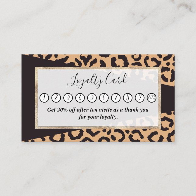 Modern Black Gold Cheetah Leopard Animal Print Loyalty Card (Front)