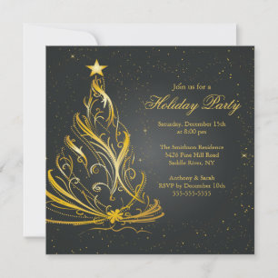 Modern Black & Gold Christmas Holiday Party Invitation