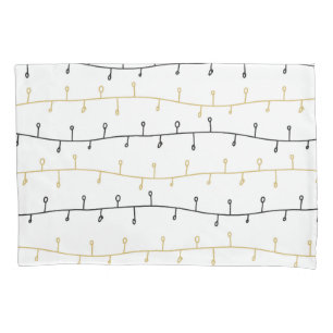 Modern Black Gold Christmas Lights Pattern Pillowcase