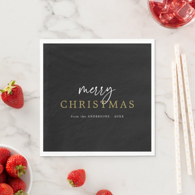 Modern Black & Gold Christmas Party Napkin (Insitu)