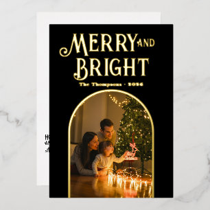 Modern Black & Gold Christmas Photo Foil Holiday Card