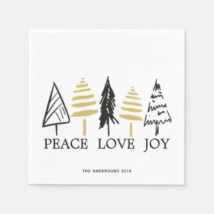 Modern Black & Gold Christmas Tree Holiday Napkin