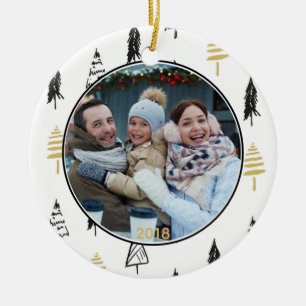 Modern Black & Gold Christmas Tree Pattern Ceramic Tree Decoration