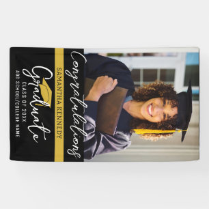 Modern Black & Gold Class of 2025 Grad Cap Photo  Banner