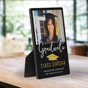 Modern Black & Gold Class of 2025 Grad Cap Photo  Plaque