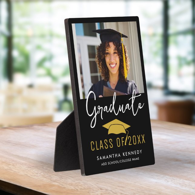 Modern Black & Gold Class of 2025 Grad Cap Photo  Plaque (Creator Uploaded)