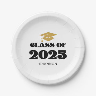 Modern Black Gold Class of 2025 Paper Plate
