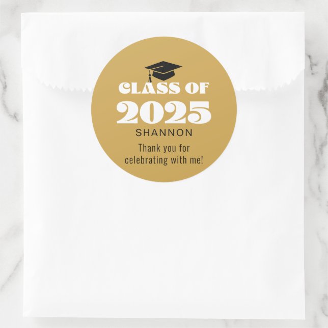 Modern Black Gold Class of 2025 Thank You Classic Round Sticker (Bag)