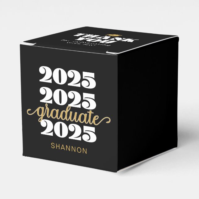 Modern Black Gold Class of 2025 Thank You Favour Box (Front Side)