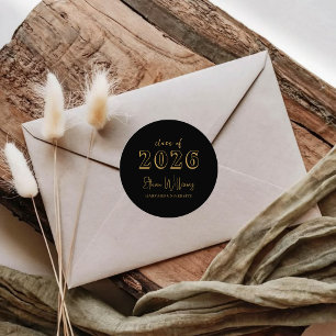 Modern Black Gold Class of 2026 Graduation Envelop Classic Round Sticker