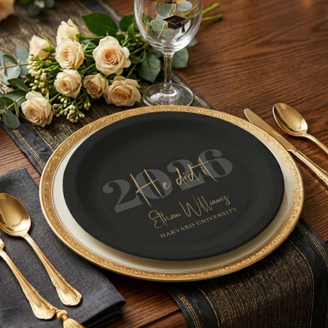 Modern Black Gold Class of 2026 Graduation Paper  Plate (Creator Uploaded)