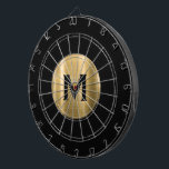 Modern Black Gold Classic Monogram Dartboard<br><div class="desc">Modern black dart board with a brushed metallic gold monogram medallion with classic block typography initial. Personalise with monogram initial; use customise menu to change background colour or typography.</div>