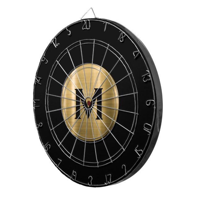 Modern Black Gold Classic Monogram Dartboard (Front Right)
