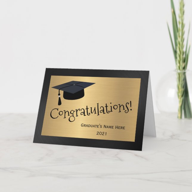 Modern Black Gold Congratulations Graduation Card (Front)