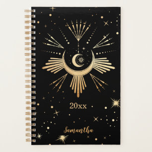 Modern Black Gold Cosmic Stars Moon Name Year Planner