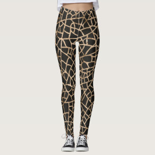 Modern Black & Gold Crackled Pattern Leggings
