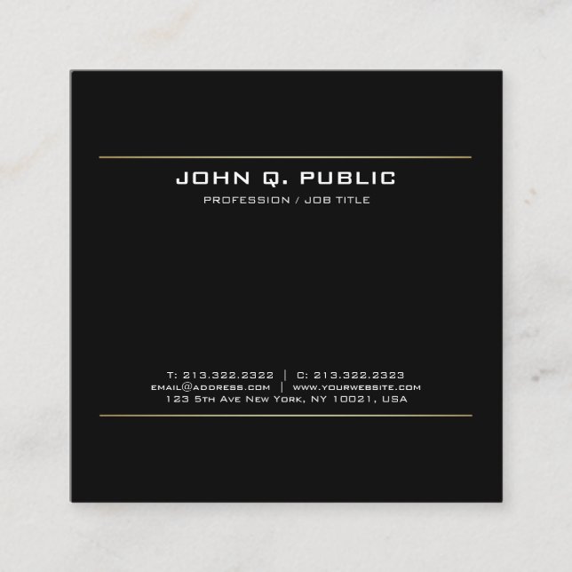 Modern Black Gold Creative Design Elegant Trendy Square Business Card (Front)
