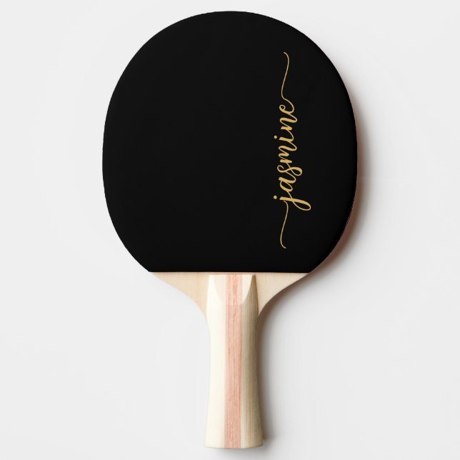 Modern Black Gold Custom Name Signature Script Ping Pong Paddle (Front)