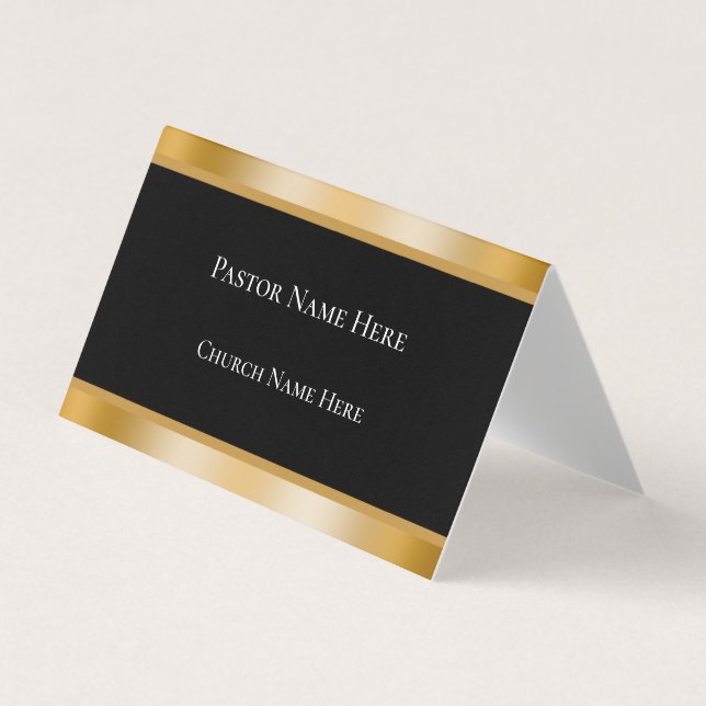 Modern Black & Gold Custom Text Church Pastor  Business Card (Front)