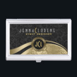 Modern Black & Gold Damasks Geometric Design Business Card Holder<br><div class="desc">Elegant black and gold vintage floral damasks pattern with dynamic lines. Fully customisable business card-holder template. Matching business card available.  If you need any assistance customising any of my designs,  please email your request.</div>