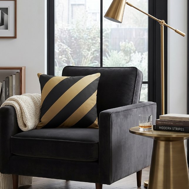Modern Black & Gold Diagonal Stripe Cushion (Creator Uploaded)