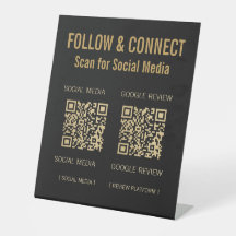 Modern Black Gold Dual QR Social Media & Review