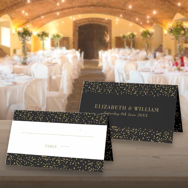 Modern Black Gold Dust Confetti Wedding Place Card (Modern Black Gold Dust Confetti Wedding Place Card)
