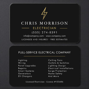 Modern Black Gold Electrician Contractor Business Card