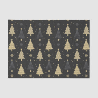 Modern Black & Gold Elegant Christmas Tree Pattern Tissue Paper