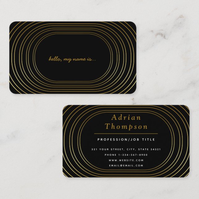 Modern Black & Gold Elegant Hello  Business Card (Front/Back)