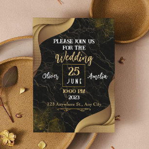 Modern Black & Gold Elegant Luxury Marble Wedding Invitation