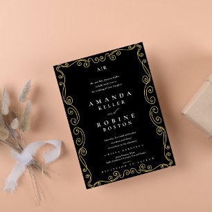 Modern Black & Gold Elegant Wedding Invitation