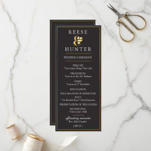 Modern Black Gold Elegant Wedding Program Card