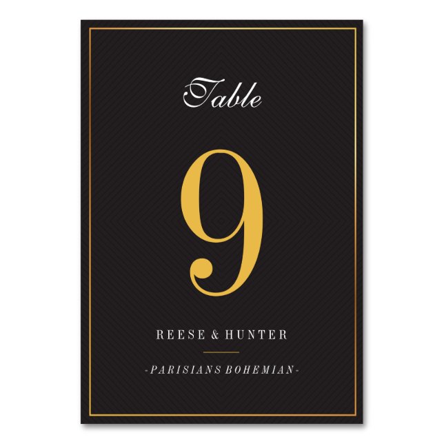 Modern Black Gold Elegant Wedding Table Numbers (Front)