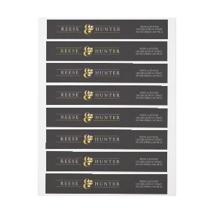 Modern Black Gold Elegant Wedding Wrap Around Label