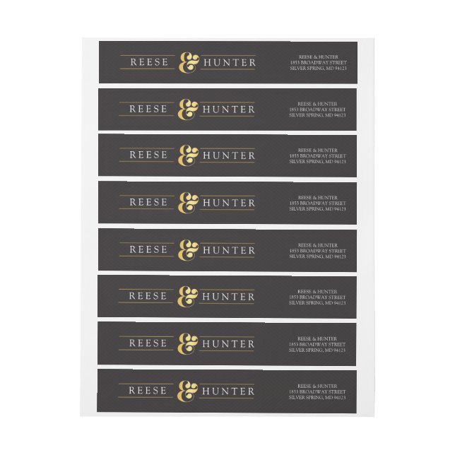 Modern Black Gold Elegant Wedding Wrap Around Label (Sheet)