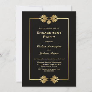 Modern Black Gold Engagement Party Invitation