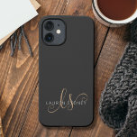 Modern Black Gold Feminine Script Monogrammed<br><div class="desc">Modern Black Gold Feminine Script Monogrammed iPhone Case. Easily personalise this modern elegant phone case with your custom monogram and name.</div>